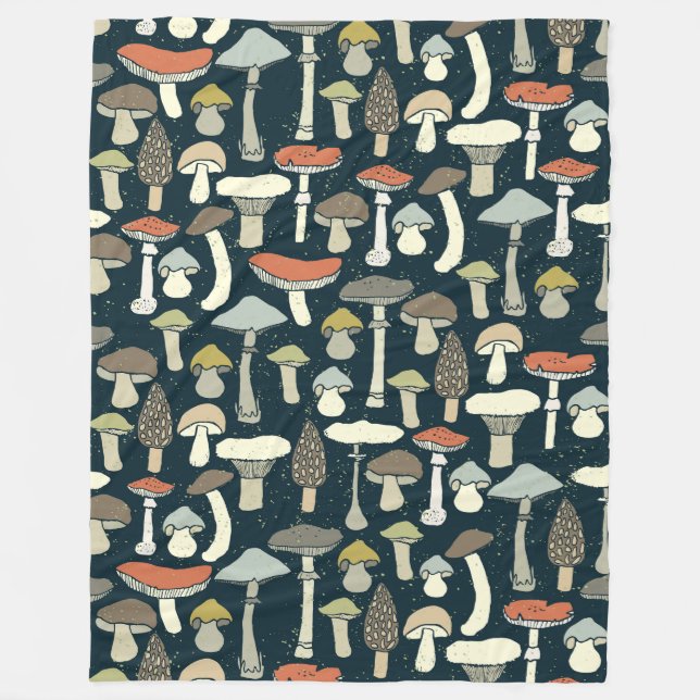 Woodland Mushrooms Pattern Rustic Fleece Blanket (Front)