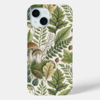 Woodland Mushrooms Pinecones Ferns Autumn Pattern