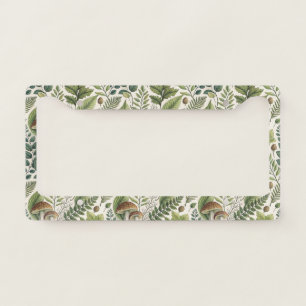 Woodland Mushrooms Pinecones Ferns Autumn Pattern License Plate Frame
