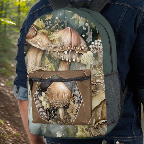 Woodland Mushrooms Through a Camera Lens Monogram Printed Backpack