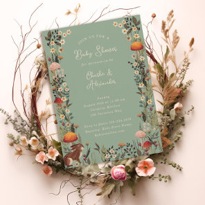 woodland mushrooms wildflowers sage baby shower  invitation
