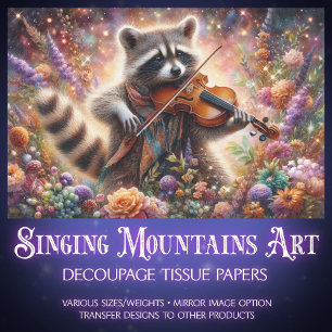 Woodland Music Whimsical Raccoon Violin Decoupage Tissue Paper