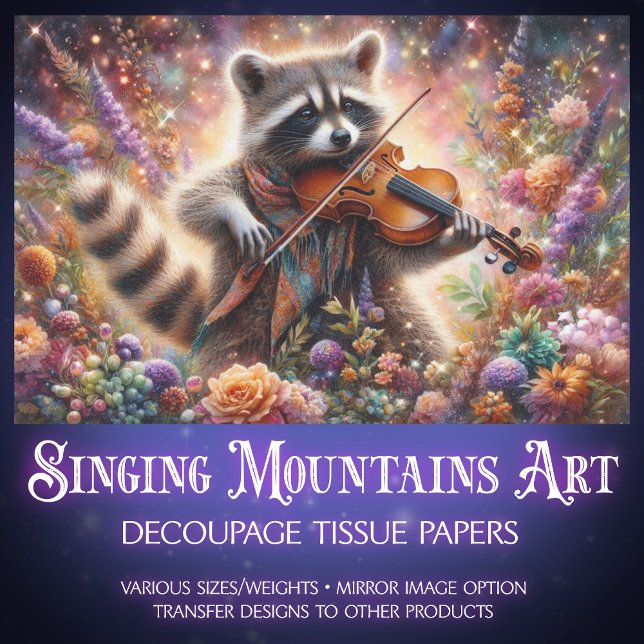 Woodland Music Whimsical Raccoon Violin Decoupage Tissue Paper (Creator Uploaded)
