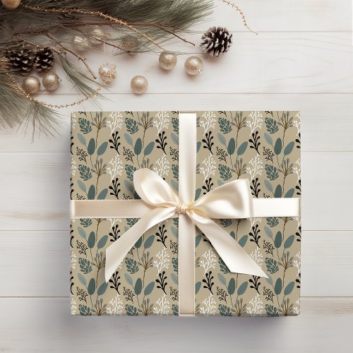 Woodland Muted Earth Tones Foliage Pattern Wrapping Paper