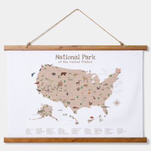 Woodland National Parks Map Nursery Decor Hanging Tapestry