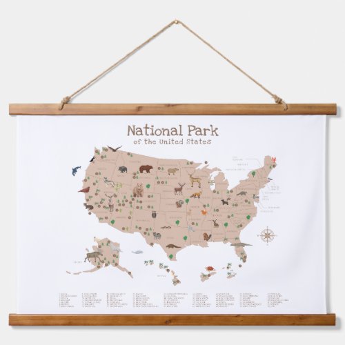 Woodland National Parks Map Nursery Decor Hanging Tapestry