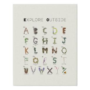 Woodland Nature Alphabet - Plant ABC Nursery Faux Canvas Print