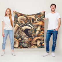 Woodland Nature Colours Mushrooms Badger Whimsical