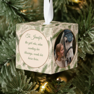 Woodland Nature Pine Horse Equine Pet 3 Photo Cube Ornament