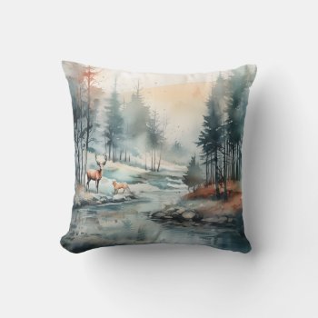 Woodland Nature River Design Throw Pillow by HappyThoughtsShop at Zazzle
