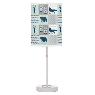 Woodland - Navy Blue, Gray, Mint Green Table Lamp