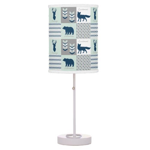 Woodland _ Navy Blue Gray Mint Green Table Lamp