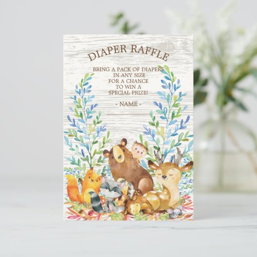 Woodland Neutral Baby Shower Diaper Raffle Ticket (Standing Front)