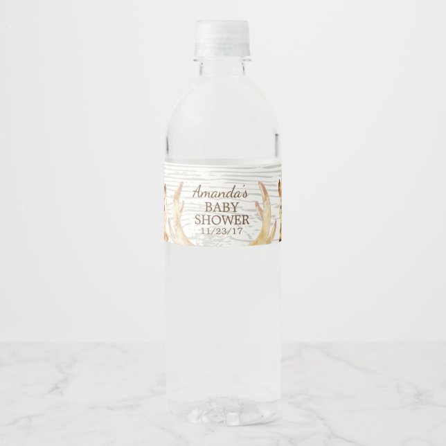 Woodland Neutral Baby Shower Water Bottle Label (Front)