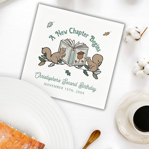 Woodland New Chapter Begins Book Theme Birthday Napkins