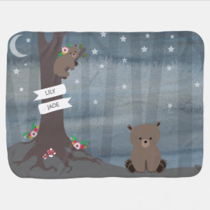 Woodland Night Baby Bear Girl Blanket