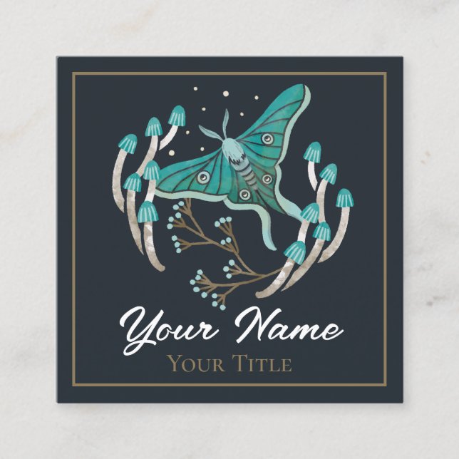 Woodland Night Luna Moth Square Business Card (Front)