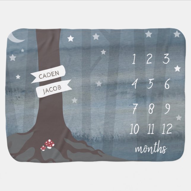 Woodland Night Neutral Baby Milestone Months Baby Blanket (Horizontal)
