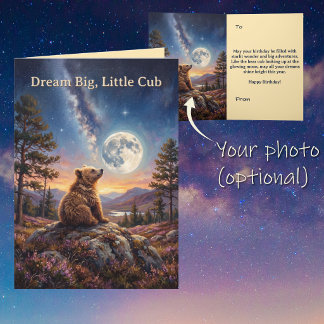 Woodland Night Sky Bear Cub Moon Birthday Card