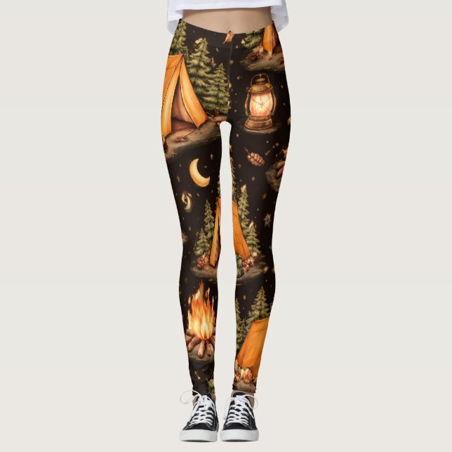 Woodland Nights Camping Pattern Leggings (Front)