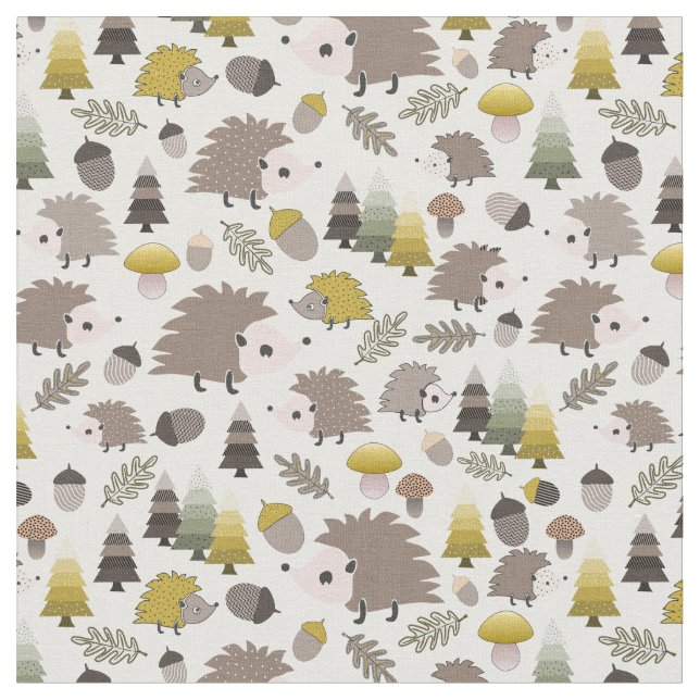 Woodland Nocturnal Hedgehogs Fabric (Close Up)