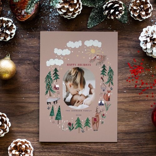 Woodland nordic animals snow Christmas Holiday Card