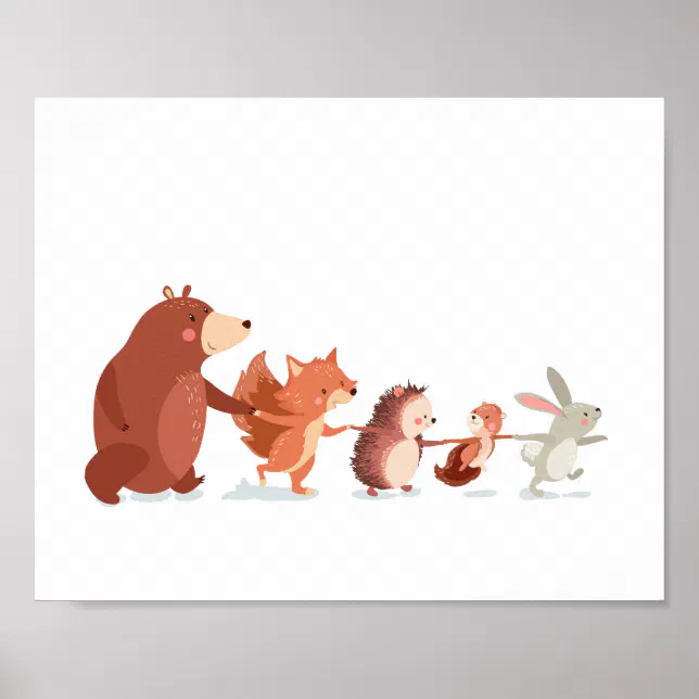 Woodland nursery Animal Wall decal Kids Bear Fox Poster | Zazzle