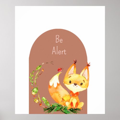 Woodland Nursery Baby Fox Animal Poster