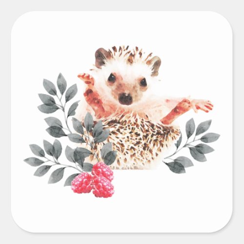 Woodland Nursery _ Hedgehogs and wild berries Square Sticker