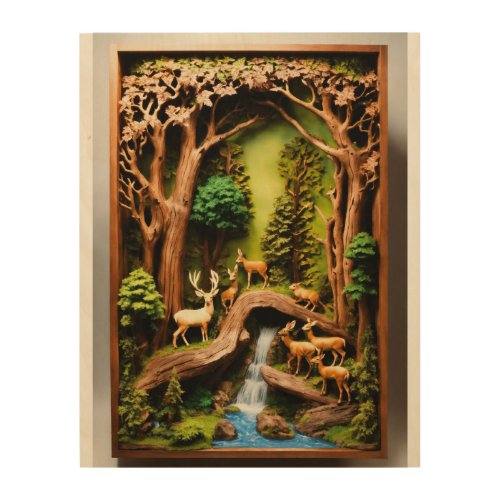 Woodland Oasis Carved in Natures Grain Wood Wall Art
