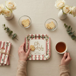 Woodland Oh Baby Floral Berries Stripes Baby Showe Paper Plates