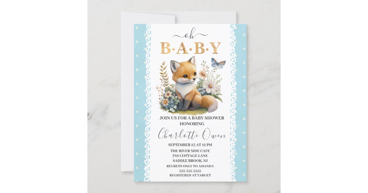 Woodland Oh Baby Fox Spring Boy Baby Shower Invitation | Zazzle