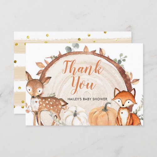 Woodland Oh Boy Pumpkin Baby Shower Thank You Card