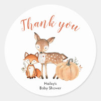 Woodland Oh Boy Pumpkin Baby Shower Thank You Classic Round Sticker