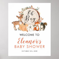 Woodland Oh Boy Pumpkin Baby Shower Welcome Sign