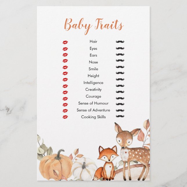 Woodland Oh Boy Pumpkin Baby Traits Games (Front)