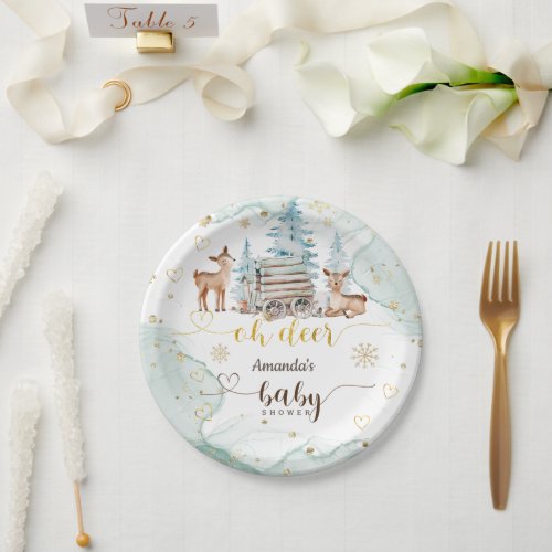 Woodland Oh Deer Snow Baby Shower Paper Plates