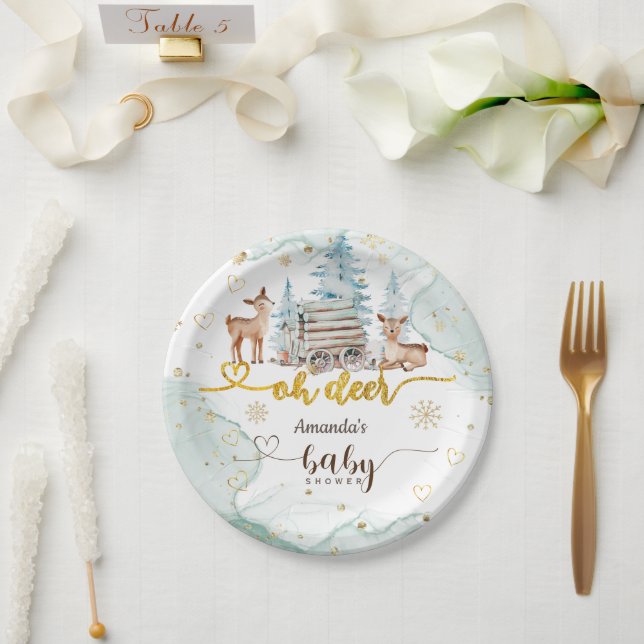 Woodland Oh Deer Snow Baby Shower Paper Plates (Wedding)
