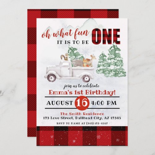 Woodland Oh what Fun it is to be ONE 1st Birthday Invitation
