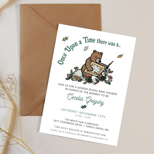 Woodland Once Upon a Time Gender Reveal Shower Invitation