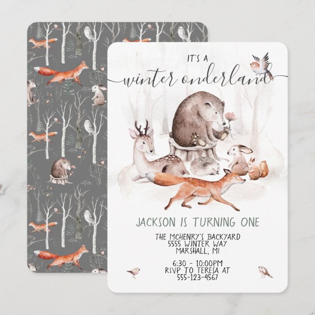 Woodland Onderland Scandinavian Birthday Party Inv Invitation (Front/Back)