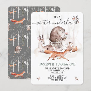 Woodland Onderland Scandinavian Birthday Party Inv Invitation