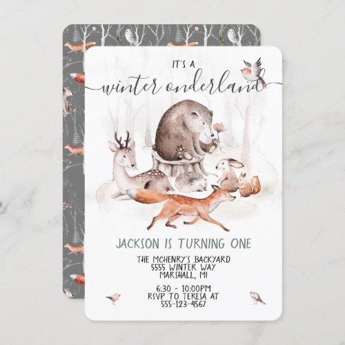 Woodland Onderland Scandinavian Birthday Party Inv Invitation