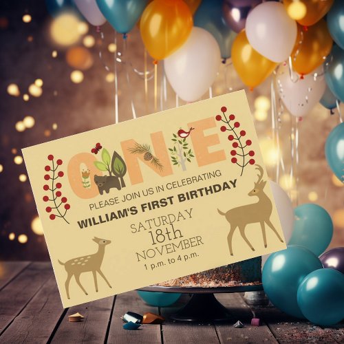 Woodland ONE First Birthday Invitation