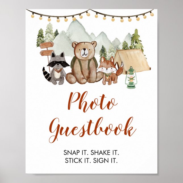 Woodland One Happy Camper Birthday Photo Guestbook (Front)