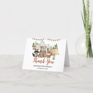 Woodland One Happy Camper First Birthday Folded Letterpress Thank You Card