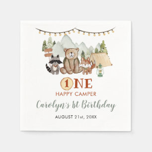 Woodland One Happy Camper First Birthday Paper Napkins