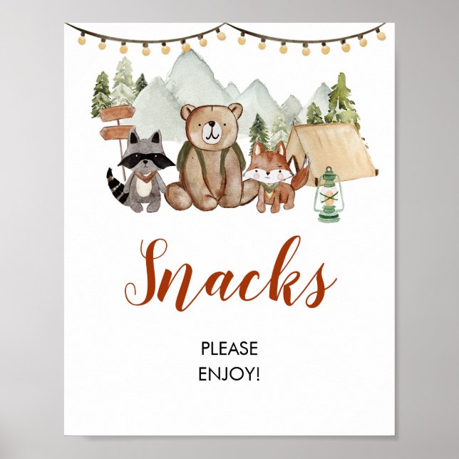 Woodland One Happy Camper First Birthday Snacks Poster (Front)