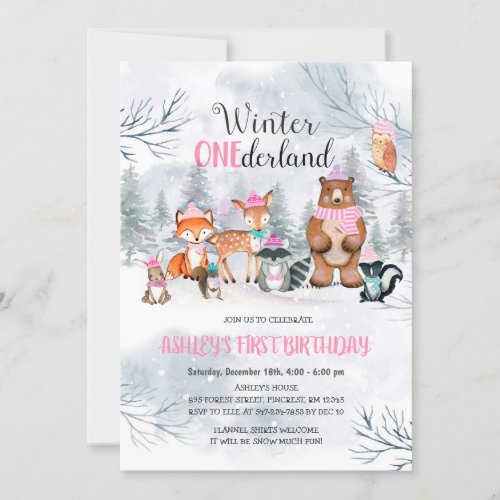 Woodland ONEderland Birthday Girl Invitation