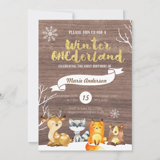 Woodland ONEderland First Birthday Invitation (Front)
